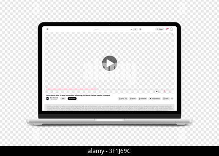 Video player streaming template light mode for web and mobile apps on laptop pc screen display isolated on transparent background. Vector illustration Stock Vector