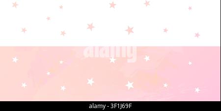 Cutout confetti style horizontal overlay pattern isolated on transparent background. Star glitter design template in pink art paper style. Vector png Stock Vector