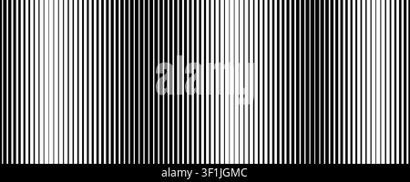 Black striped halftone gradient texture. Thin to thick lined gradation background. Repeating parallel strip wallpaper for print, banner, poster. Vector fading vertical linear backdrop. Doppler concept Stock Vector