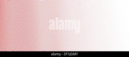 Red dotted wavy line background. Tech curve dashed lines wallpaper. Abstract halftone wave stripes texture. Warped dynamic backdrop for poster, booklet, leaflet, presentation, brochure. Vector Stock Vector