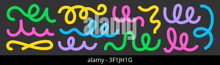 Line pattern shape abstract set. Hand drawn line pattern squiggle curve swirl with geometric random wavy texture. Cute kid children confetti carnival celebration background. Vector illustration Stock Vector