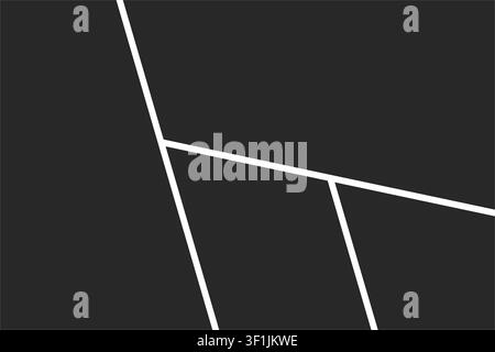 A minimalist black and white photo collage template featuring four distinct asymmetric frames divided by clean white diagonal lines. Stock Vector