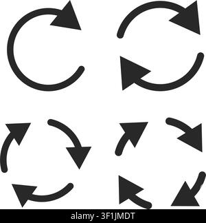 A set of black circular arrow symbols representing recycling update refresh and repeatable process loops on a clean white background. Stock Vector