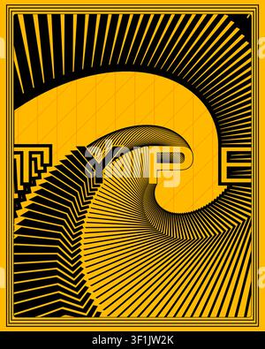 Yellow black abstract typography poster geometric depth optical illusion wall art print contemporary dynamic vector illustration graphic design decor Stock Vector
