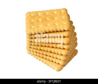 A stack of rectangular cookies on a white background. Delicious square cookies. Stock Photo