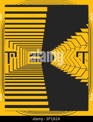 Modern optical illusion text poster yellow black geometric depth typography wall art print contemporary abstract graphic illustration canvas decoratio Stock Vector