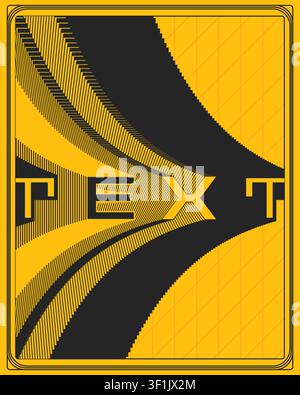 Yellow black geometric depth optical illusion typography poster dynamic text wall art print abstract pattern creative graphic design home room decor Stock Vector