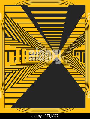 Trippy optical illusion text poster yellow black wall art abstract geometric typography print modern room decor creative graphic illustration artwork Stock Vector