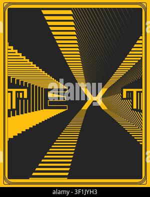 Modern optical illusion wall art yellow black typography poster dynamic vector illustration abstract word graphic design print for living room decor Stock Vector