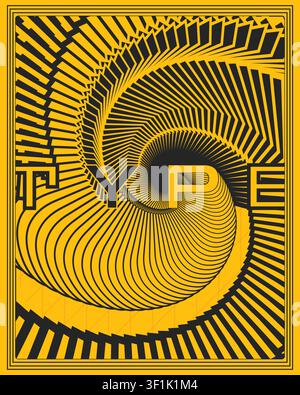 High contrast yellow black abstract art deco style poster decorative geometry lines layout print for contemporary apartment styling Stock Vector