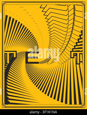 Abstract art deco style poster yellow black decorative geometry for luxury living room wall art and elegant home interior design print Stock Vector
