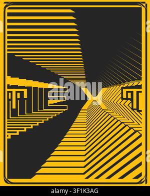 Yellow black dynamic text typography poster wall art high contrast pop art style graphic illustration for apartment decoration Stock Vector