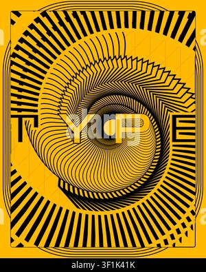 Geometric optical illusion poster yellow black symmetrical perspective steps design sharp contrast geometric pattern illustration for home decor Stock Vector