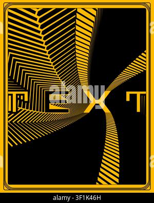 Geometric optical illusion poster yellow black symmetrical perspective steps design psychedelic hypnotic wall art vector illustration for gallery Stock Vector