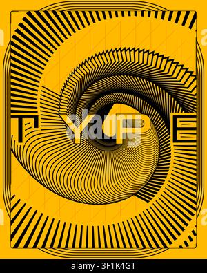 Geometric spiral typography poster high contrast wall art retro avant garde design print for studio and office decoration Stock Vector