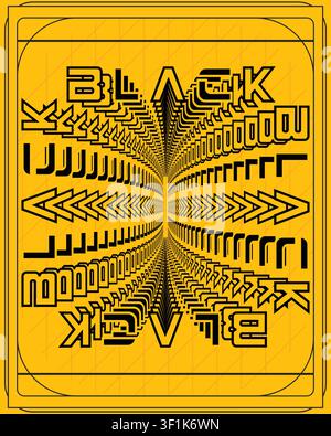 Bold Optical Illusion Text Poster Yellow Black Geometric Depth Typography Design Stock Vector