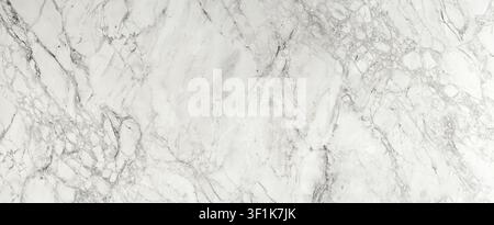 A full-frame texture of white Carrara marble showcasing dense, intricate grey veins in a natural mineral pattern. Stock Photo