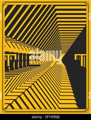 Modern Optical Illusion Typography Poster Yellow Black Geometric Depth Design Stock Vector