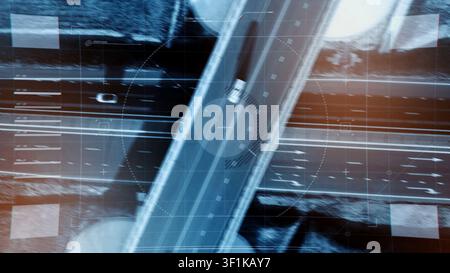 Surveillance system captures vehicle movement on busy highway during the day Stock Photo