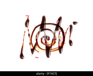 Chocolate Sauce Smear Isolated, Choco Sauce Drop, Cream Line, Melt Chocolate Drizzle, Cocoa Sauce Flat Stroke, Brown Syrup Decoration, Soy Sauce on Wh Stock Photo