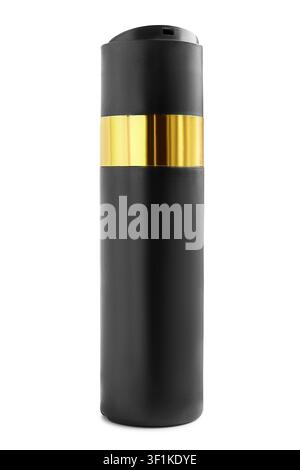 Black and golden shampoo bottle standing on white background Stock Photo