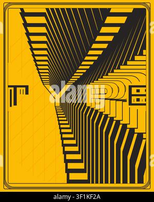 Abstract 3D Text Typography Poster Yellow Black Motion Design Stock Vector