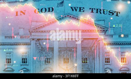 Chart shows money trends and recession indicators on banknote background Stock Photo