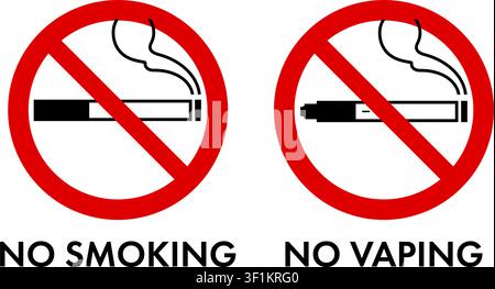 Collection of prohibition symbols featuring no smoking and no vaping signs. Editable vector icons for workplaces, public facilities, schools, transpor Stock Vector