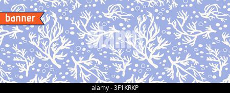 Light blue tone organic coral seamless web banner. Stock Vector