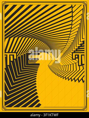 Luxury Art Deco Inspired Abstract Poster Yellow Black Geometry Wall Art Stock Vector