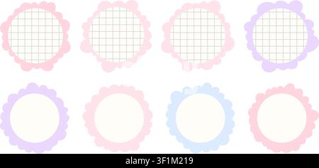 Fluffy label shape in sticker style with cloud edges and grid paper fill, blank area for text, great for planners, notes and creative templates Stock Vector