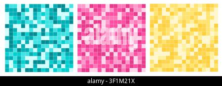 Seamless set of ceramic wall tiles in flat illustration style. Mosaic and subway patterns for pool, bathroom, kitchen backsplash or home interior back Stock Vector