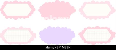 Fluffy square label shape with soft cloud border and graph paper inside, empty space for text, ideal for minimal layouts and printable designs Stock Vector