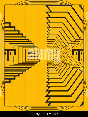 Optical Illusion Geometric Poster Yellow Black Symmetry Steps Perspective Design Stock Vector
