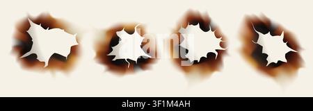 Vintage parchment paper with burnt scroll edge, brown charred texture, old fire effect isolated on white. Stock Vector
