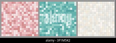 Collection of flat ceramic tile textures with square and rectangle grid patterns. Clean kitchen, bathroom and shower wall designs in soft modern color Stock Vector