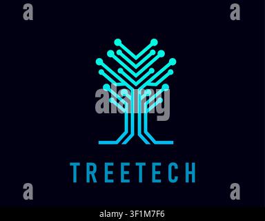Sleek tree tech emblem with symmetric pattern Stock Vector
