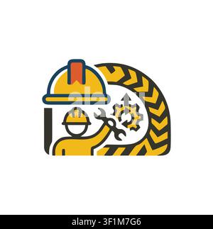 Professional Modern Construction Worker Wrench and Gear Mechanics Logo Vector Stock Vector