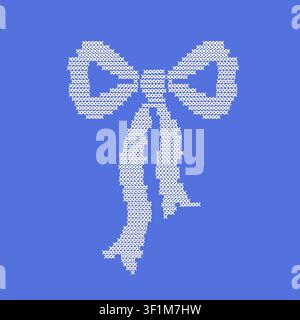 Cross-stitch embroidery festive bow isolated on background. A geometric pixelated needlework vintage ribbon motif for Christmas greeting cards, winter Stock Vector