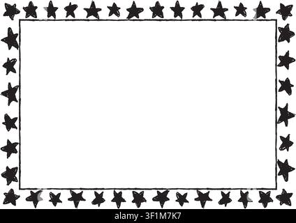 Rectangular frame made with black stars from hand-drawn sketches to give your vector designs a "handmade" touch. Stock Vector