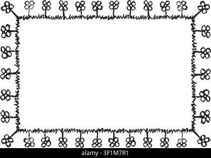 Rectangular frame made with daisies from hand-drawn sketches to give your vector designs a "handmade" touch. Stock Vector