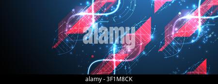 Futuristic digital DNA background with neon molecule structure. Vector Stock Vector