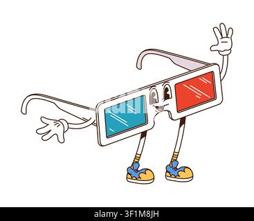 Cinema and movie 3d glasses groovy character Stock Vector
