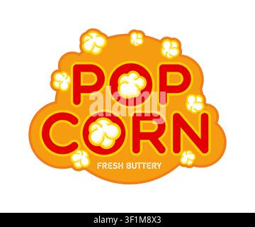 Fresh popcorn icon, movie snack badge Stock Vector