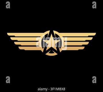Golden wings shield emblem or aviation symbol Stock Vector