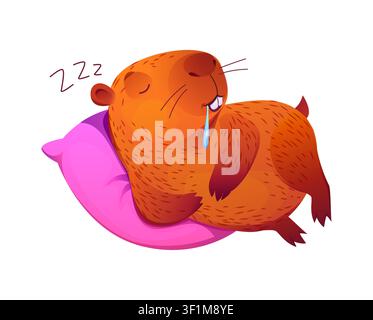 Funny cartoon sleeping capybara character Stock Vector