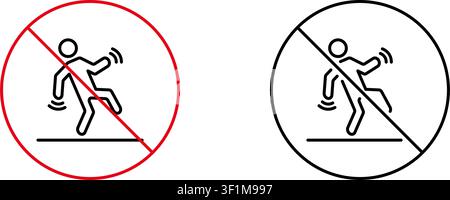 No Slippery Surface Warning Icon Set. Safety Precaution And Accident Prevention Outline Symbol Collection. Workplace Hazard Alert. Editable Stroke Stock Vector