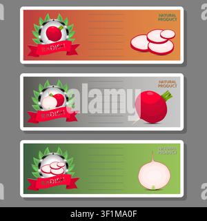 Illustration on theme of set tasty natural eco product vegetable radish, pattern consisting of kit various options meal vegetable radish, abstract com Stock Vector