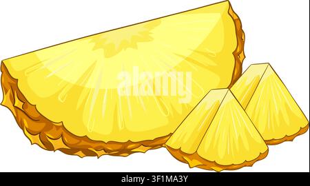Clean vector illustration of yellow pineapple slices and wedges with detailed texture and shading. Stock Vector