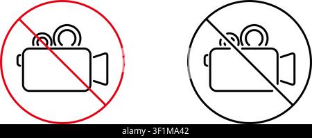 Camera Prohibition Line Icon Set. No Video Recording, Privacy Protection, And Security Enforcement Outline Symbol Collection. Surveillance Restriction Stock Vector